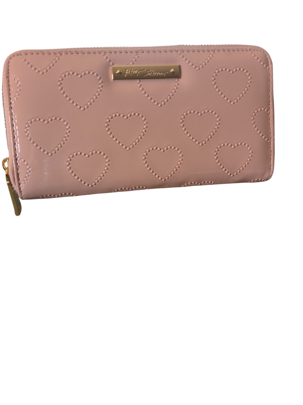Betsey Johnson Pink Heart-Embossed Zip Wallet